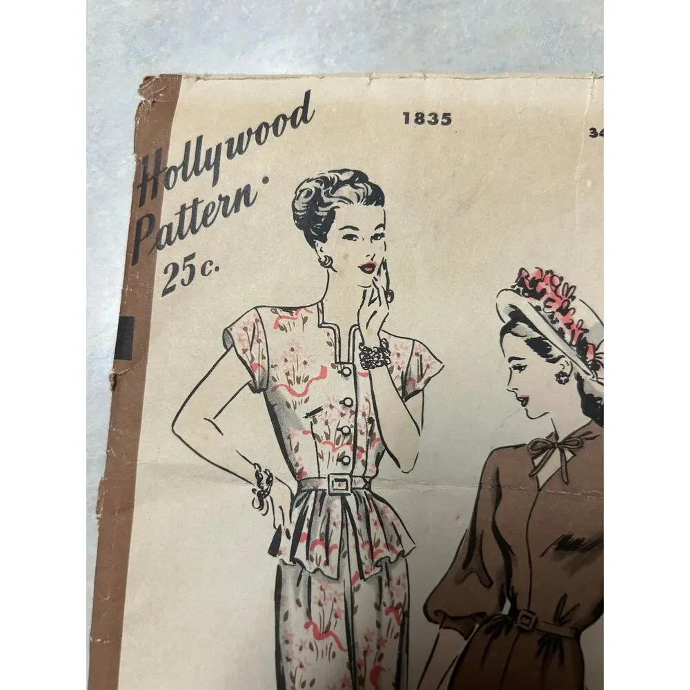Vintage 1940's Hollywood‎ Pattern #1835 Women's Day Dresses Size 16